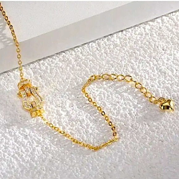 Gold Horseshoe Zircon Bracelet Chain Link Snaffle Stirrup D Ring Gift for Friend - Picture 9 of 10